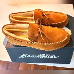 Eddie Bauer Sz 12 Tan Shearling Moc Slippers New In Box